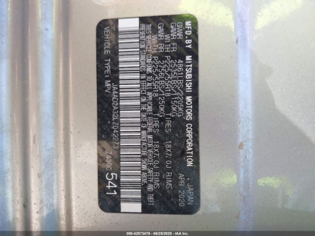 2020 MITSUBISHI OUTLANDER JA4AD2A32LZ042273 Photo 8