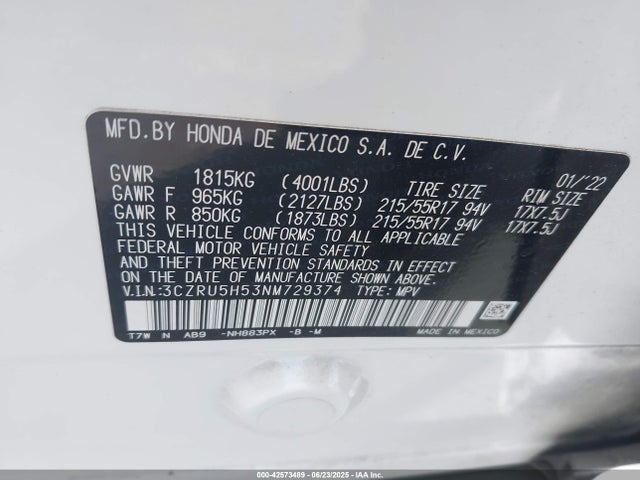 3CZRU5H53NM729374 Honda r18z9