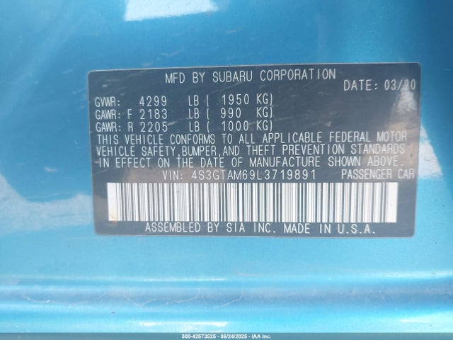 4S3GTAM69L3719891 Subaru 2020