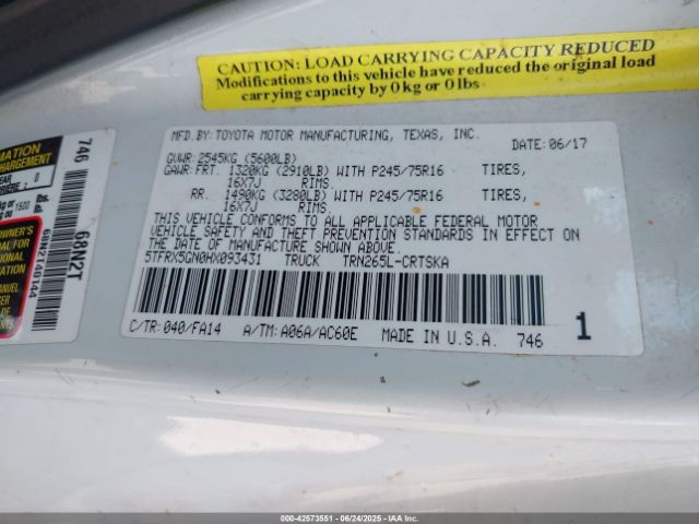 5TFRX5GN0HX093431 Toyota 2tr-fe