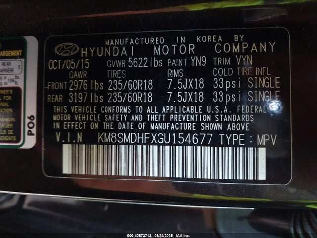 Hyundai gdi lambda ii 2016 KM8SMDHFXGU154677 Image 9