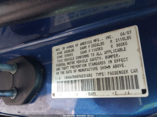 2007 ACURA TL 19UUA76697A031482 Photo 8