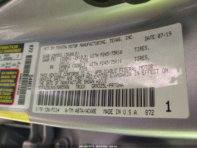 5TFAZ5CNXKX085986 Toyota 2gr-fks