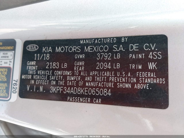 3KPF34AD8KE065084 KIA mpi nu