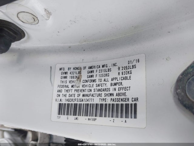 1HGCR2F50GA104771 Honda k24w1