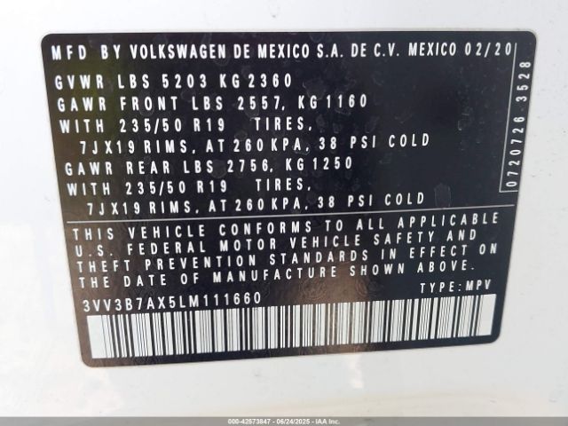 3VV3B7AX5LM111660 Volkswagen 2020