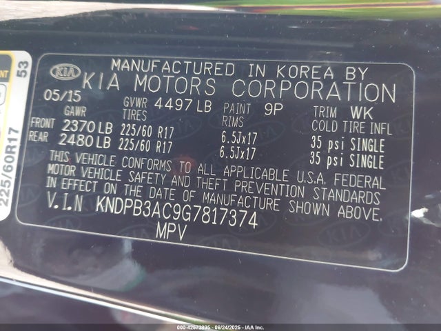 KNDPB3AC9G7817374 KIA dohc gdi theta ii
