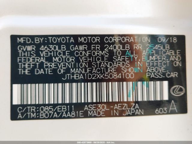 2019 LEXUS IS 300 JTHBA1D2XK5084100 Photo 8