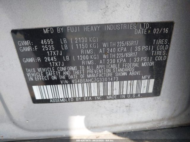 2016 SUBARU OUTBACK 4S4BSAHC7G3301473 Photo 8