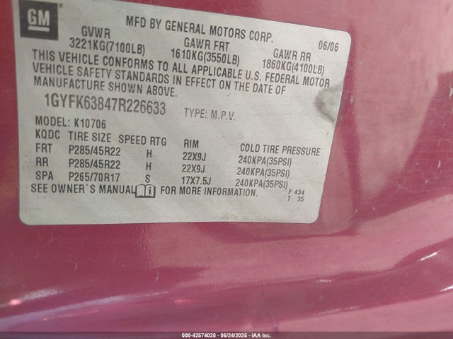 2007 CADILLAC ESCALADE 1GYFK63847R226633 Photo 8