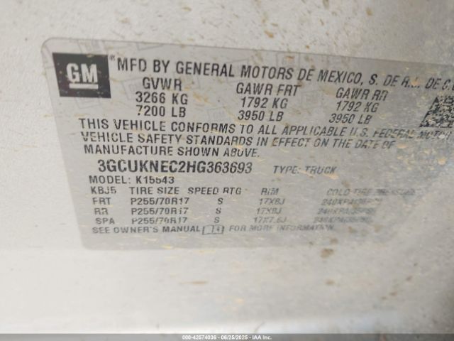 2017 CHEVROLET SILVERADO 1500 3GCUKNEC2HG363693 Photo 8