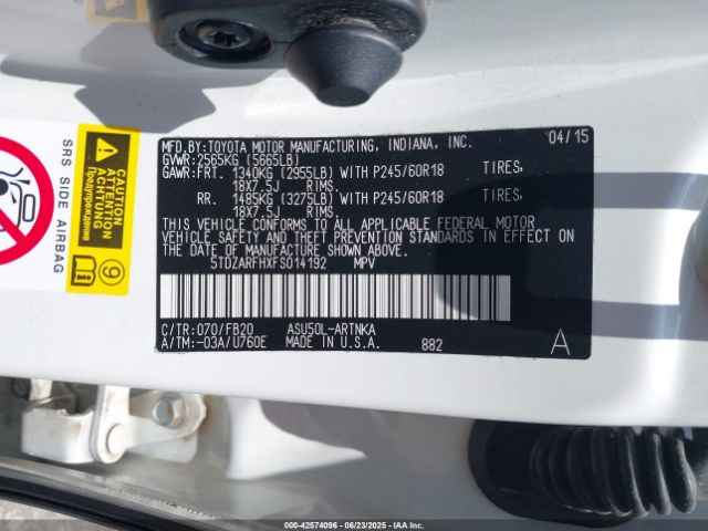 2015 TOYOTA HIGHLANDER 5TDZARFHXFS014192 Photo 8