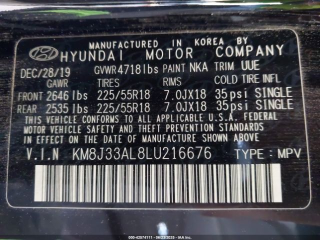 2020 HYUNDAI TUCSON KM8J33AL8LU216676 Photo 8