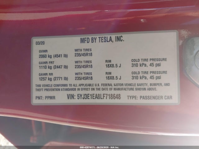 2020 TESLA MODEL 3 5YJ3E1EA8LF718648 Photo 8