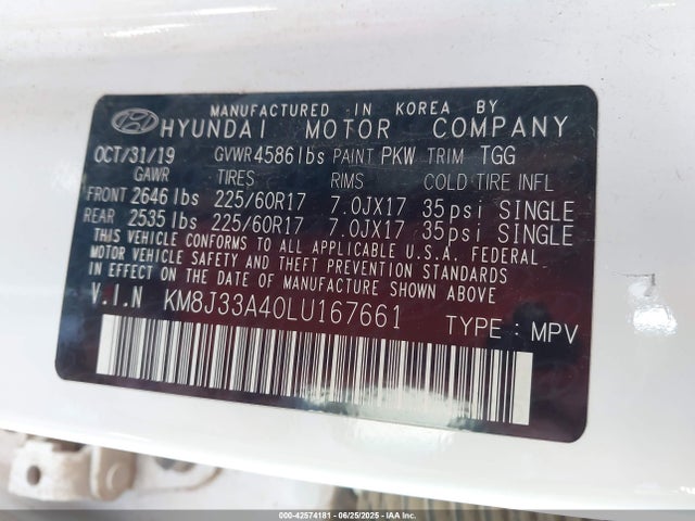 KM8J33A40LU167661 Hyundai gdi nu
