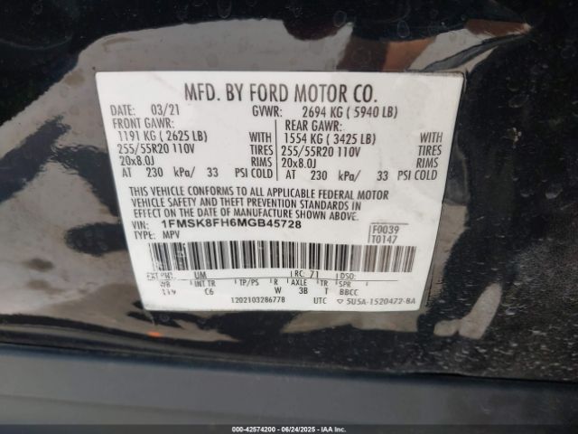 2021 FORD EXPLORER 1FMSK8FH6MGB45728 Photo 8