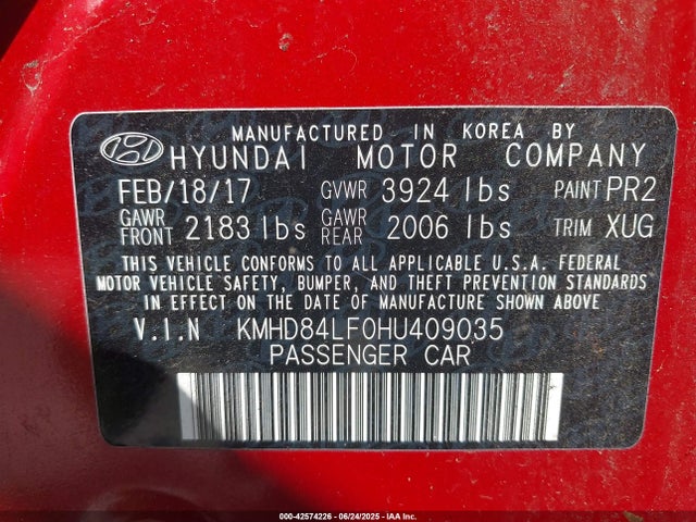 KMHD84LF0HU409035 Hyundai 2017