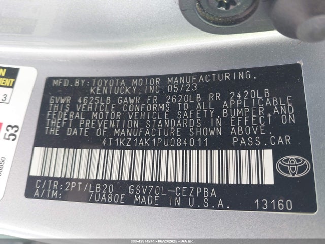 4T1KZ1AK1PU084011 Toyota Camry Xse V6