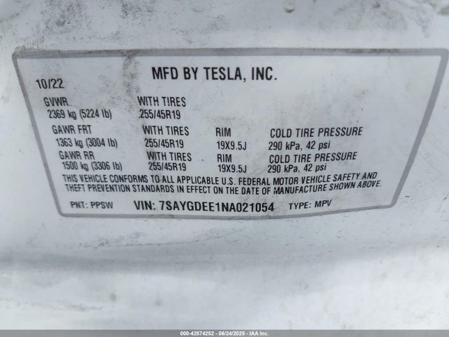 2022 TESLA MODEL Y 7SAYGDEE1NA021054 Photo 8