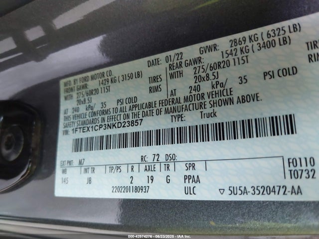 Ford 2.7l-4v 2022 1FTEX1CP3NKD23857 Image 9