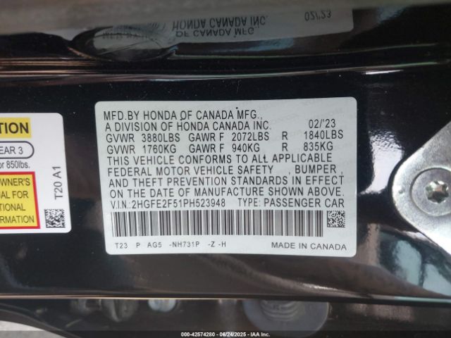 2023 HONDA CIVIC 2HGFE2F51PH523948 Photo 8