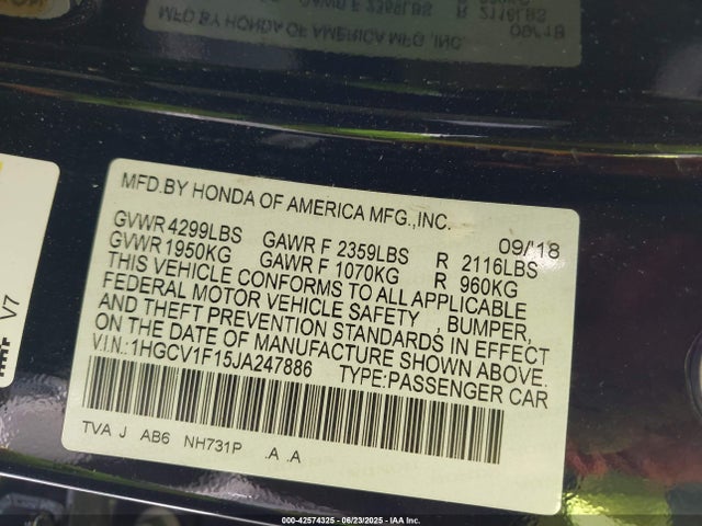 1HGCV1F15JA247886 Honda l15be