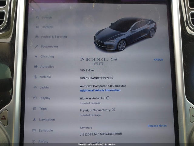 2015 TESLA MODEL S 5YJSA1S12FFP77095 Photo 6