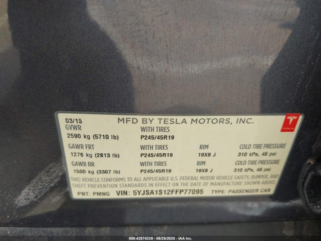 2015 TESLA MODEL S 5YJSA1S12FFP77095 Photo 8