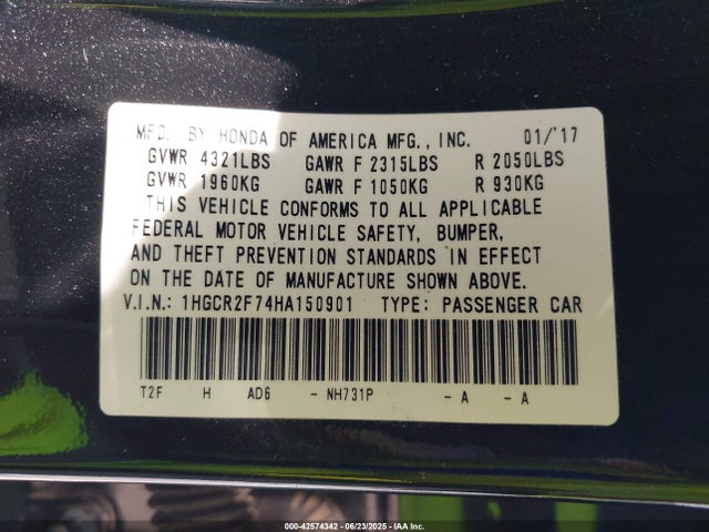 Honda k24w1 2017 1HGCR2F74HA150901 Image 9