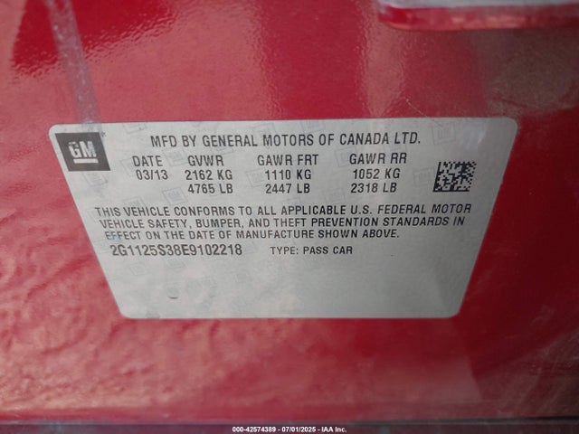 Chevrolet lfx 2014 2G1125S38E9102218 Image 9