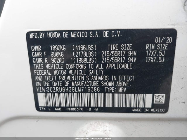 3CZRU6H39LM716386 Honda r18z9