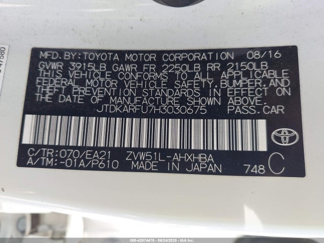 Toyota 2zr-fxe,1nm 2017 JTDKARFU7H3030675 Image 9