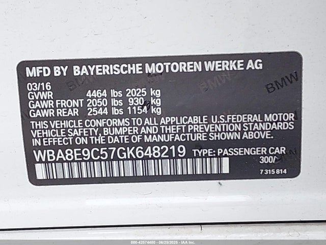 BMW 2016 2016 WBA8E9C57GK648219 Image 9