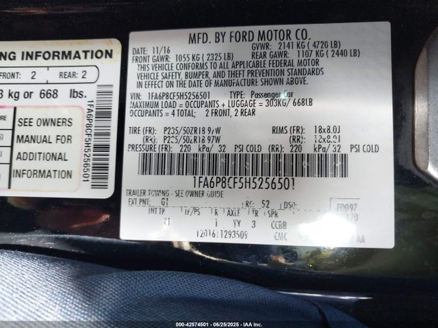 Ford 5.0l 4v premium fuel 2017 1FA6P8CF5H5256501 Image 9