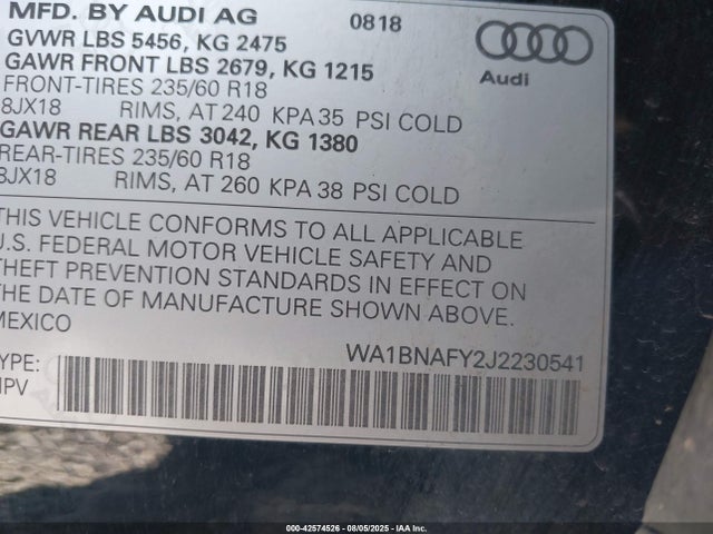 WA1BNAFY2J2230541 Audi 2018