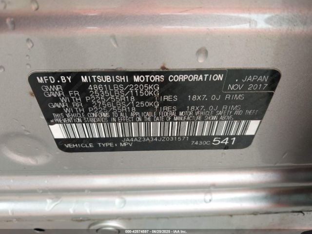 2018 MITSUBISHI OUTLANDER JA4AZ3A34JZ031571 Photo 8