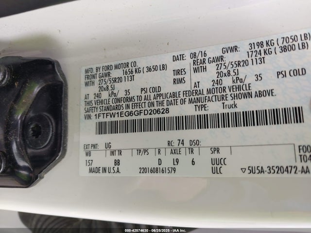 1FTFW1EG6GFD20628 Ford F-150 Platinum