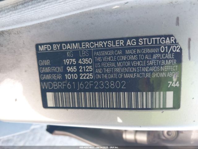 2002 MERCEDES-BENZ C 240 WDBRF61J62F233802 Photo 8
