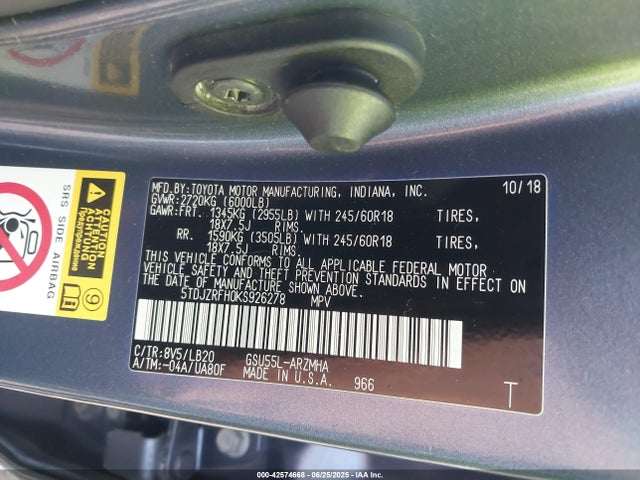 5TDJZRFH0KS926278 Toyota 2gr-fks