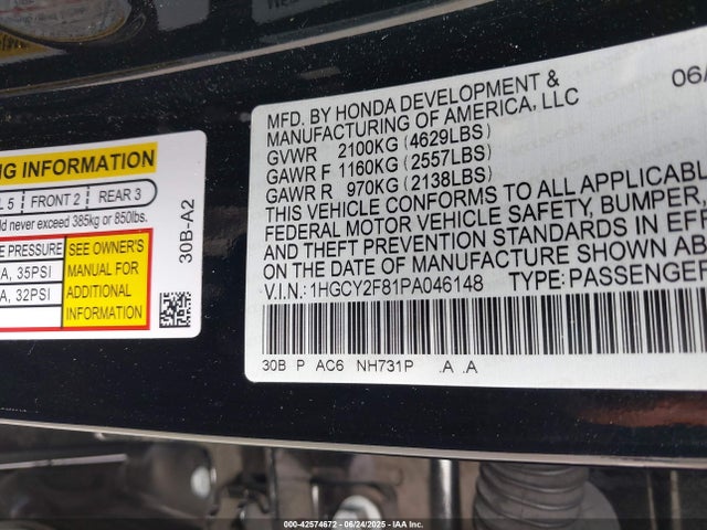 1HGCY2F81PA046148 Honda lfc5