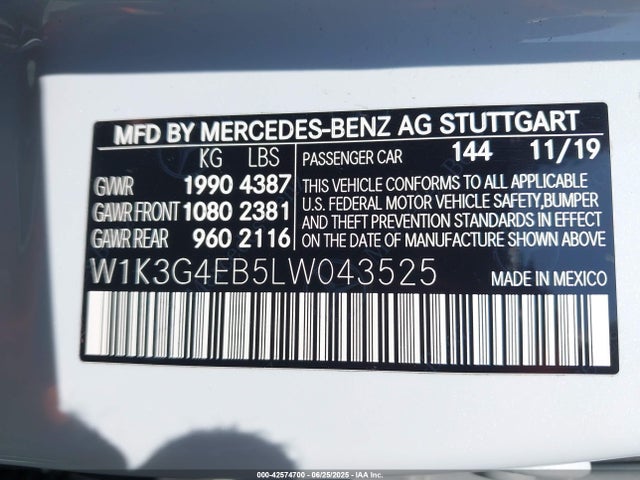 Aukcja sprzedaży 2020 Mercedes-benz A 220, vin: W1K3G4EB5LW043525, numer aukcji: 42574700
