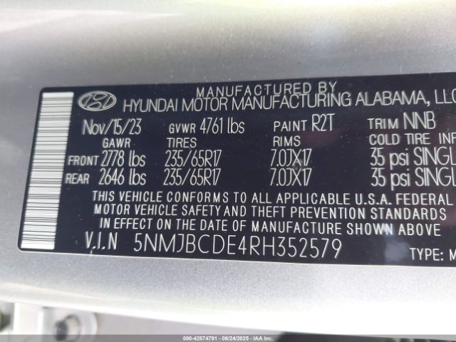 5NMJBCDE4RH352579 Hyundai gdi theta iii