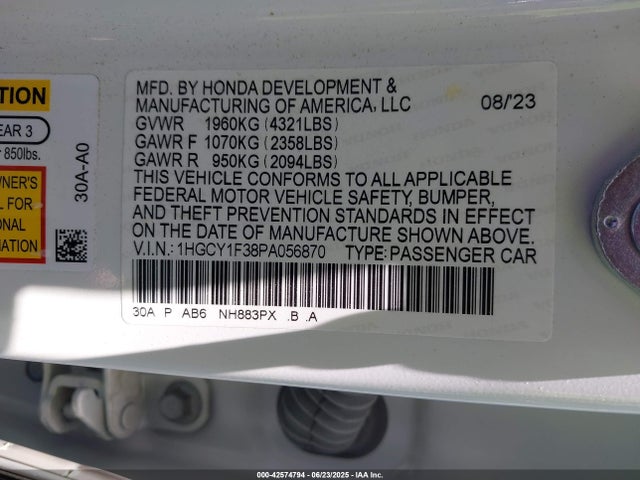 1HGCY1F38PA056870 Honda l15be