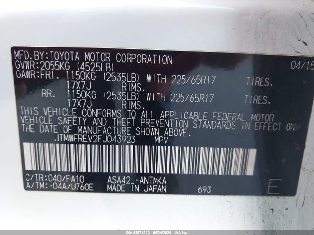 Toyota 2ar-fe 2015 JTMWFREV2FJ043923 Image 9