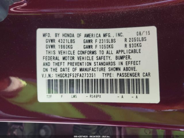 1HGCR2F52FA273351 Honda k24w1