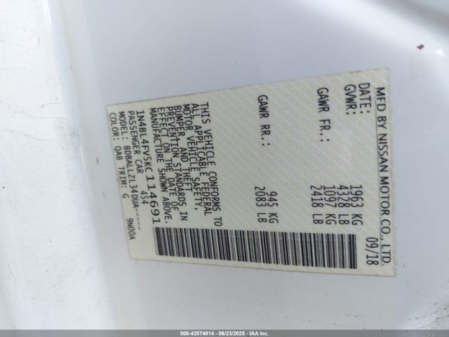 Nissan 2019 2019 1N4BL4FV5KC114691 Image 9