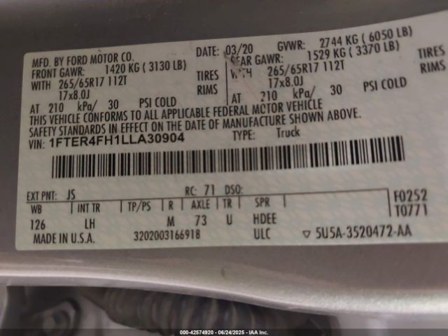 2020 FORD RANGER 1FTER4FH1LLA30904 Photo 8