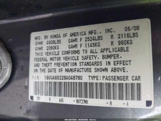2008 ACURA TL 19UUA66228A048780 Photo 8