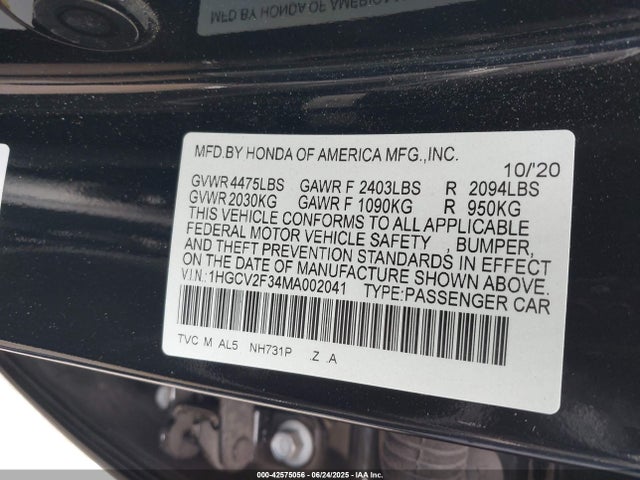 1HGCV2F34MA002041 Honda k20c4