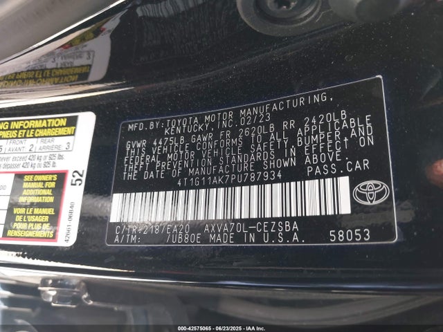 4T1G11AK7PU787934 Toyota a25a-fks